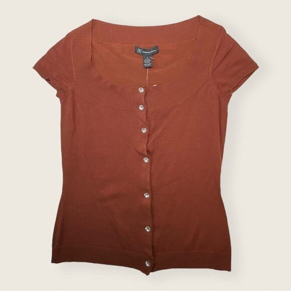 NWT | INC | Silk Stone Encrusted Button Crop Top | Brown | Small - Picture 1 of 12